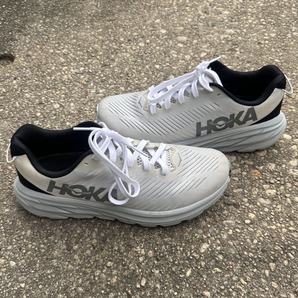 Hoka Rincon 3 Mens Size 9D White Gray Pre Owned Sneakers